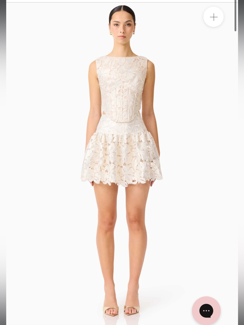 elliatt nicoletta gold foil floral lace corset top + mini skirt set size small - Picture 3 of 14